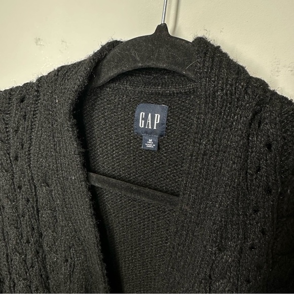 Gap Recycled Cable-Knit Pointelle Button Up Cardigan Sweater Black - Picture 3 of 5